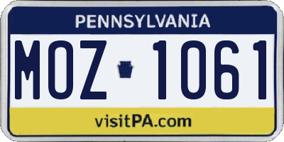 PA license plate MOZ1061