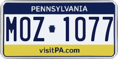 PA license plate MOZ1077