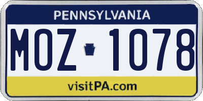 PA license plate MOZ1078