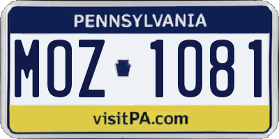 PA license plate MOZ1081