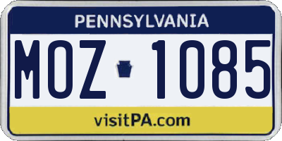 PA license plate MOZ1085
