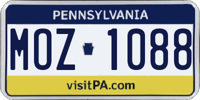 PA license plate MOZ1088