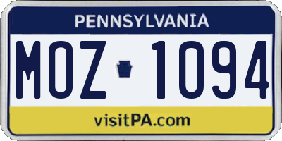 PA license plate MOZ1094