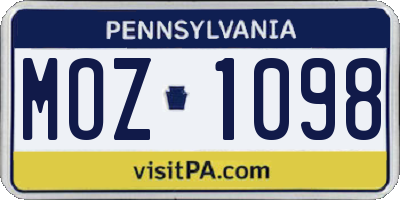 PA license plate MOZ1098