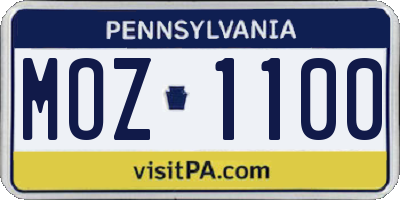PA license plate MOZ1100
