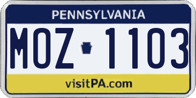 PA license plate MOZ1103