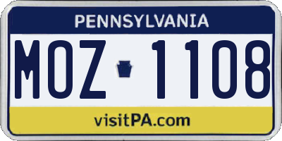 PA license plate MOZ1108
