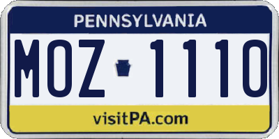 PA license plate MOZ1110