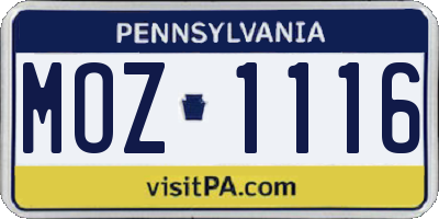 PA license plate MOZ1116