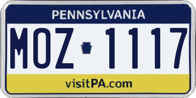 PA license plate MOZ1117