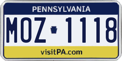 PA license plate MOZ1118
