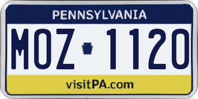 PA license plate MOZ1120