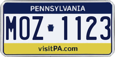 PA license plate MOZ1123