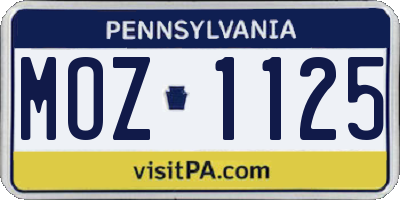 PA license plate MOZ1125