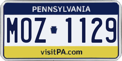 PA license plate MOZ1129