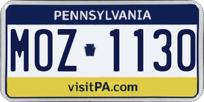 PA license plate MOZ1130