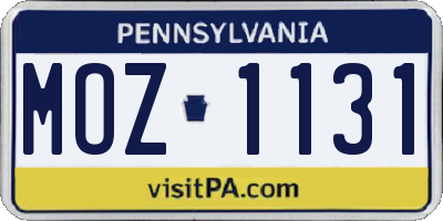 PA license plate MOZ1131