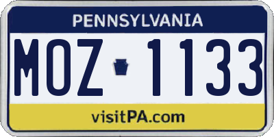 PA license plate MOZ1133