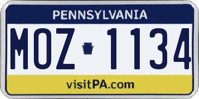 PA license plate MOZ1134