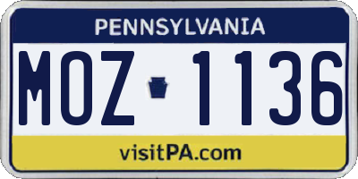 PA license plate MOZ1136