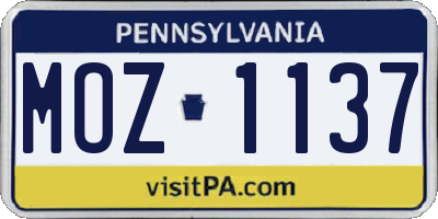 PA license plate MOZ1137