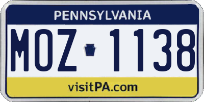 PA license plate MOZ1138
