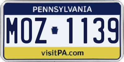 PA license plate MOZ1139