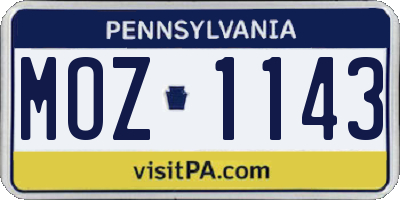 PA license plate MOZ1143