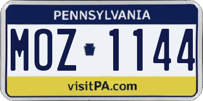 PA license plate MOZ1144