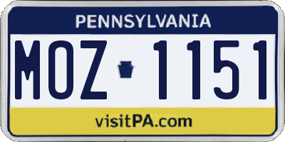 PA license plate MOZ1151