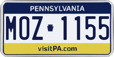 PA license plate MOZ1155