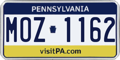 PA license plate MOZ1162