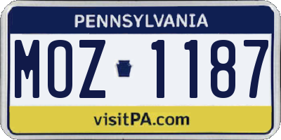 PA license plate MOZ1187
