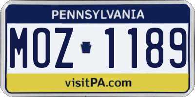 PA license plate MOZ1189