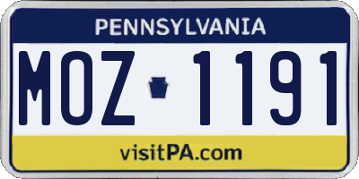 PA license plate MOZ1191