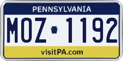 PA license plate MOZ1192