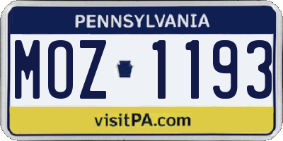 PA license plate MOZ1193
