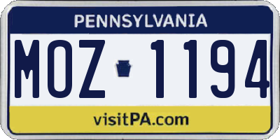 PA license plate MOZ1194
