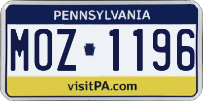 PA license plate MOZ1196
