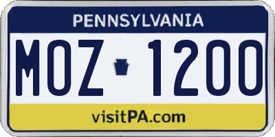 PA license plate MOZ1200