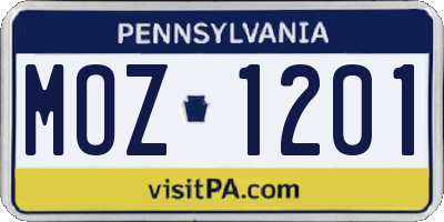 PA license plate MOZ1201