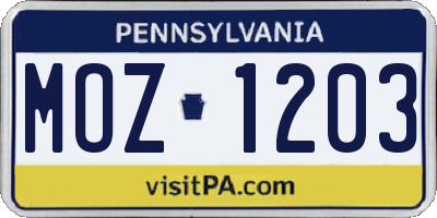 PA license plate MOZ1203