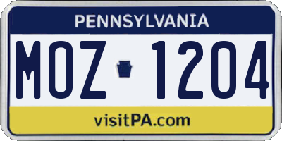 PA license plate MOZ1204