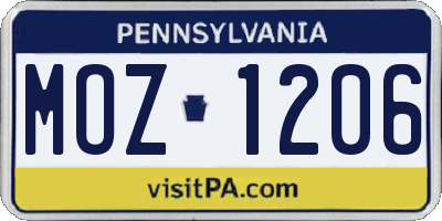 PA license plate MOZ1206