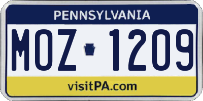 PA license plate MOZ1209