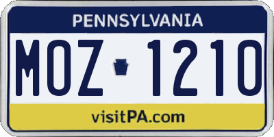 PA license plate MOZ1210