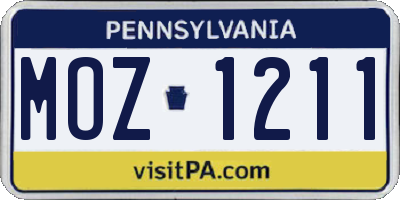 PA license plate MOZ1211