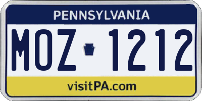 PA license plate MOZ1212