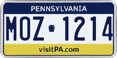 PA license plate MOZ1214