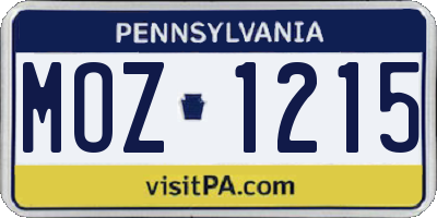 PA license plate MOZ1215